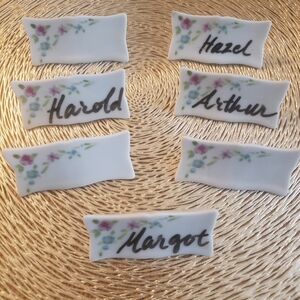 Vintage Porcelain Place Cards 7pc Set